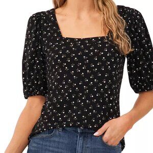 CeCe Women's Printed Square-Neck Puff-Sleeve Knit Top Size Medium